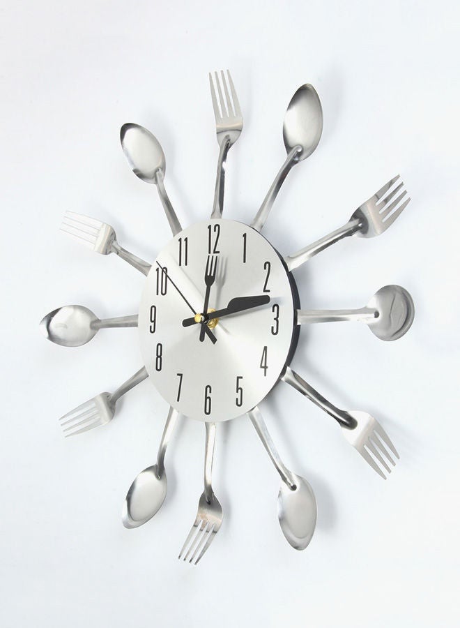NIBEMINENT Knife Fork Spoon Analog Wall Clock Silver - Image 2