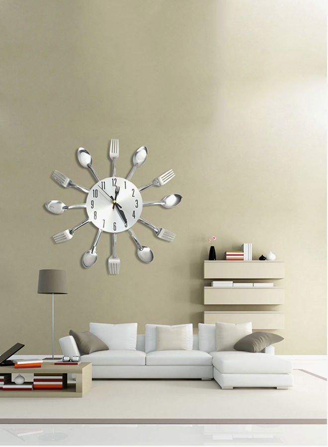 NIBEMINENT Knife Fork Spoon Analog Wall Clock Silver - Image 3