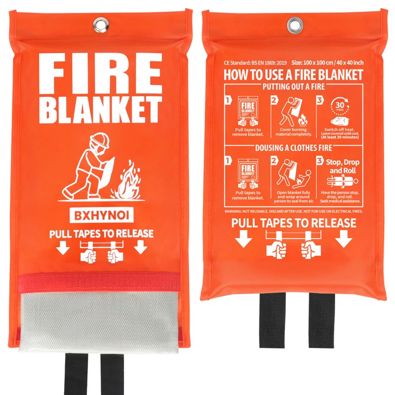 BXHYNOI Fire Blanket for Kitchen and Home - 2 Pack 40"x 40" Emergency Fire Suppression Blanket Fiberglass Fabric for Survival Safety - Image 1
