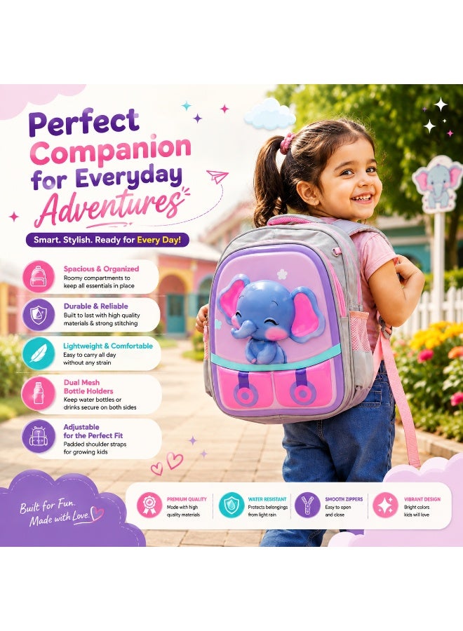 Ellie elephant 14.5 Inch School Backpack Lightweight Water-Resistant Book bag with Multiple Compartments, Padded Shoulder Straps & Side Bottle Pocket, Durable Daily Travel Bag - Image 2