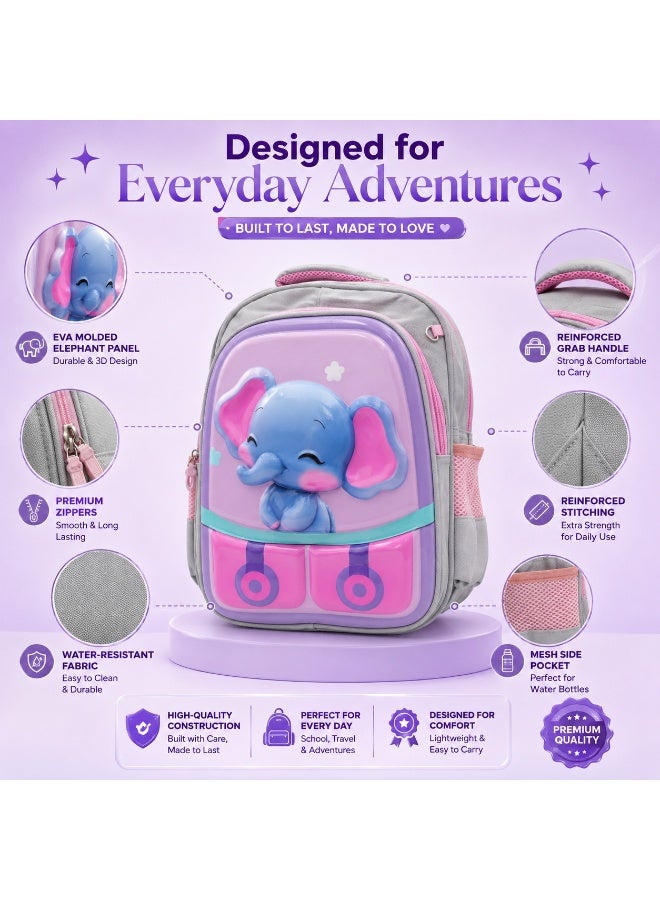 Ellie elephant 14.5 Inch School Backpack Lightweight Water-Resistant Book bag with Multiple Compartments, Padded Shoulder Straps & Side Bottle Pocket, Durable Daily Travel Bag - Image 5