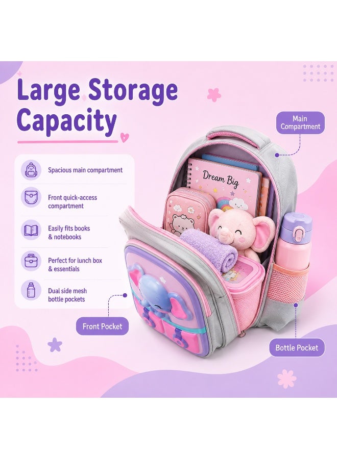 Ellie elephant 14.5 Inch School Backpack Lightweight Water-Resistant Book bag with Multiple Compartments, Padded Shoulder Straps & Side Bottle Pocket, Durable Daily Travel Bag - Image 3