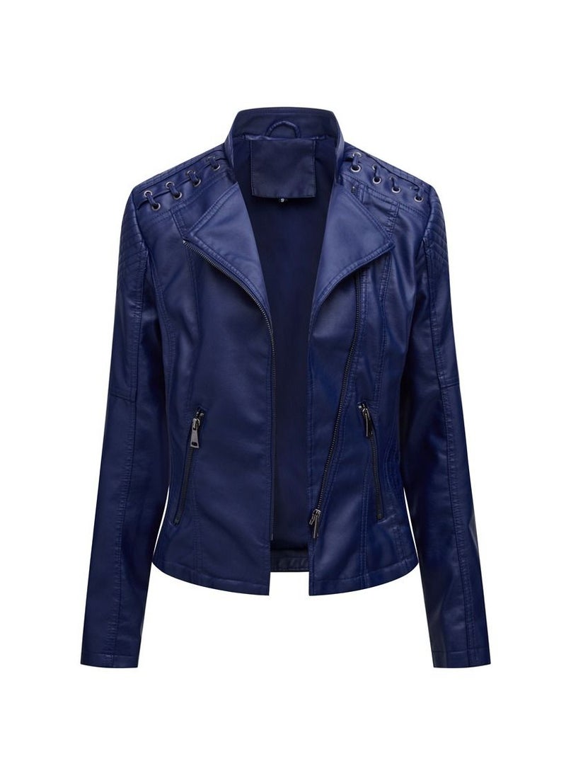 2023 New Women's Leather Short Jacket Slim Fit Thin Leather Coat Dark Blue - pzsku/ZEDD5DC19F03FA02B7D44Z/45/_/1691733816/771f6b67-3e19-4a9e-8d3c-2d82862c71dd