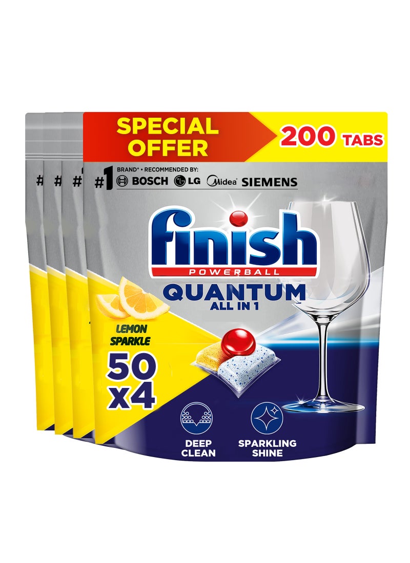 Finish Powerball Quantum Dishwasher Lemon Sparkle Detergent All in One 50 Tablets - Image 1
