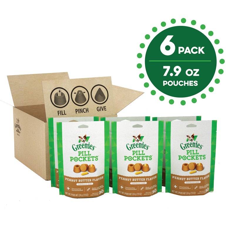 Greenies Pill Pockets for Dogs Large Size, Soft Dog Treats, Real Peanut Butter Flavor, (6) 7.9 oz. Pouches (180 Treats Total) - Image 2