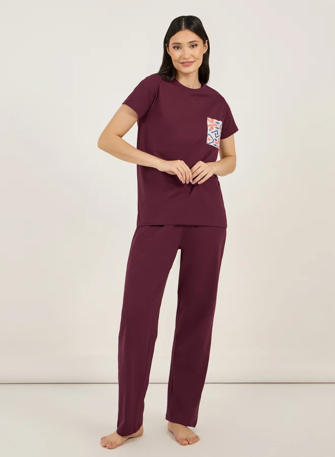 Styli Styli Aztec Print Pocket Short Sleeves T-Shirt and Pyjama Set
