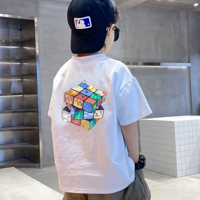 Boys' Summer T-Shirt Short-Sleeved 2023 New Fashionable Medium And Big Kids Breathable Thin All-Match Loose Half-Sleeved Top - Image 1