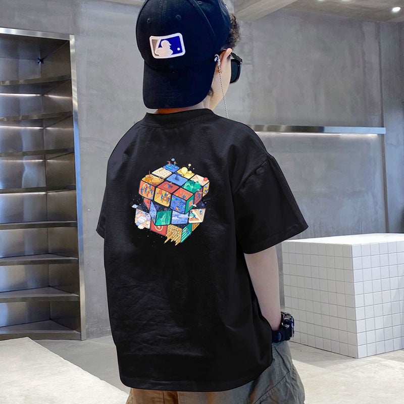 Boys' Summer T-Shirt Short-Sleeved 2023 New Fashionable Medium And Big Kids Breathable Thin All-Match Loose Half-Sleeved Top - Image 3