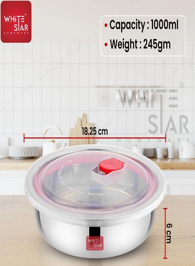 WHITE STAR صندوق تخزين طعام مفرغ من الهواء من الفولاذ المقاوم للصدأ من وايت ستار - سعة 1000 مل، غطاء مانع للتسرب وغير قابل للكسر وخالٍ من مادة BPA - طقم حاويات فولاذية متينة / صندوق غداء للمكتب والمدرسة - Image 4