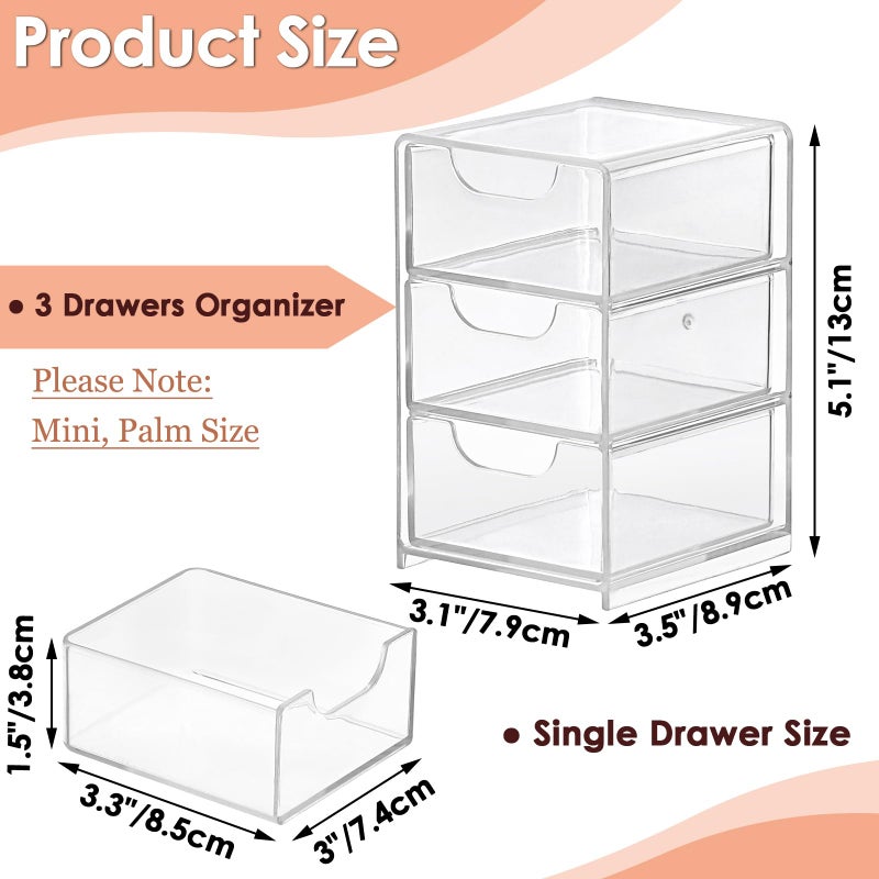 BTSKY 1 Pack Small Acrylic Storage Organizer with Drawers, 3-Layer Clear Desktop Organizer for Office Supplies Mini Storage Box with Drawers for Desk, Desktop Makeup Drawer Jewelry Storage Box - Image 3