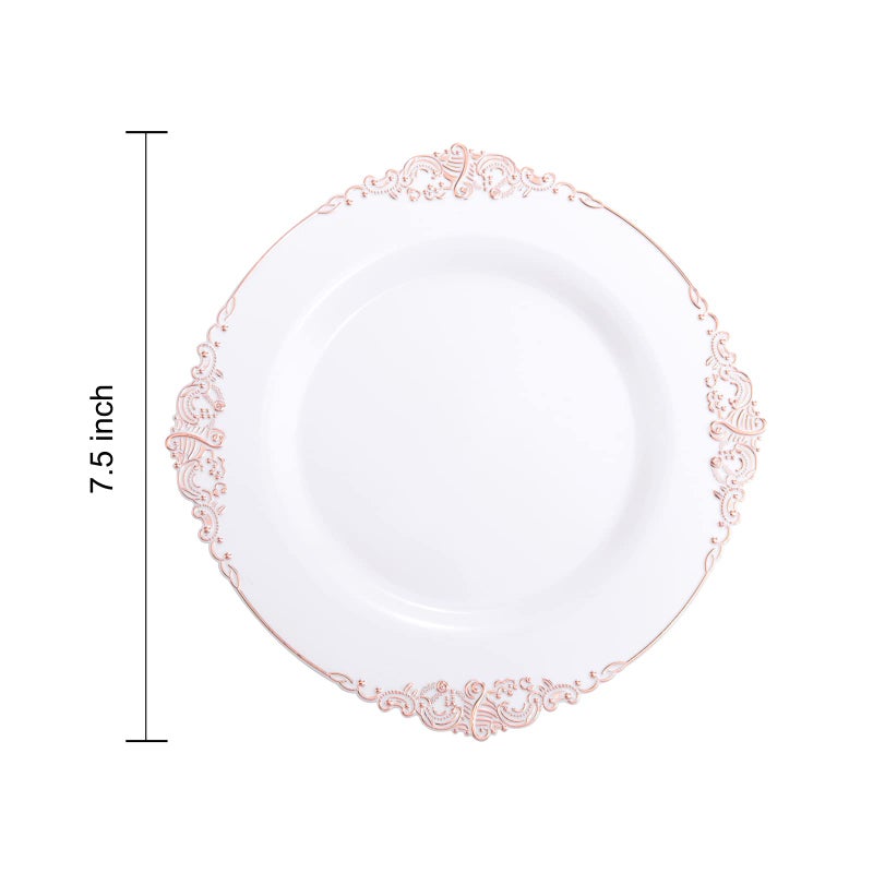 Morejoy 100pcs Plastic Plates - Disposable - 7.5 inch White and Rose Gold Dessert Plates for Weddings & Parties & Shower - Image 5