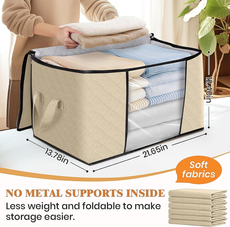 Fab totes 4 Pack Clothes Storage, Foldable Thick Fabric Blanket Storage Bags, Containers for Organizing Bedroom, Closet, Clothing, Comforter,Organization with Handle,Beige - Image 2