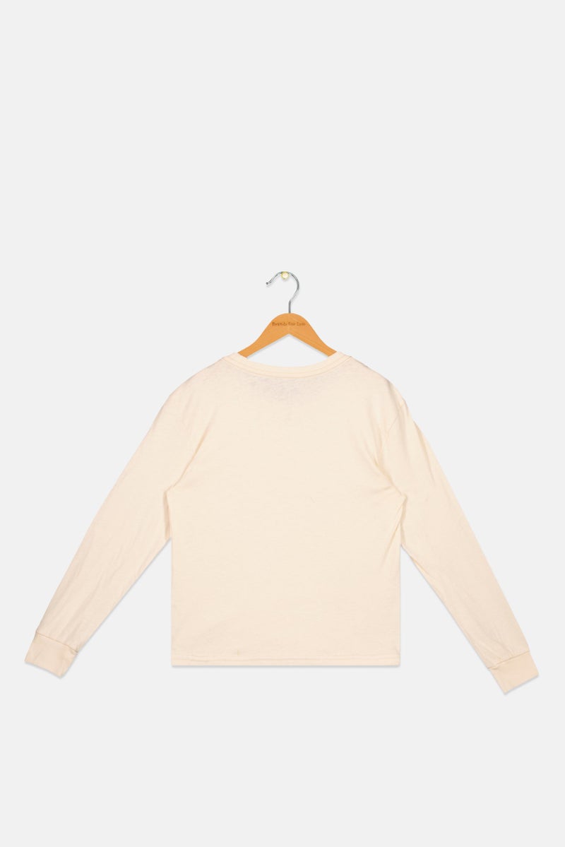 Roxy Kids Girl Graphic Printed Long Sleeve Top, Cream - Image 2