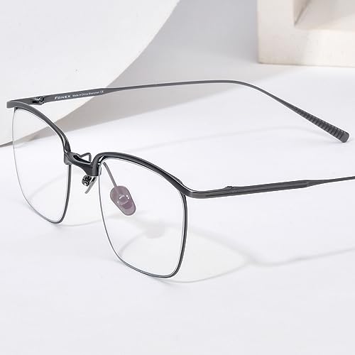 FONEX Pure Titanium Glasses Frame Men Square Eyeglasses Optical Eyewear F85724 F85724 Grey Clear - Image 3