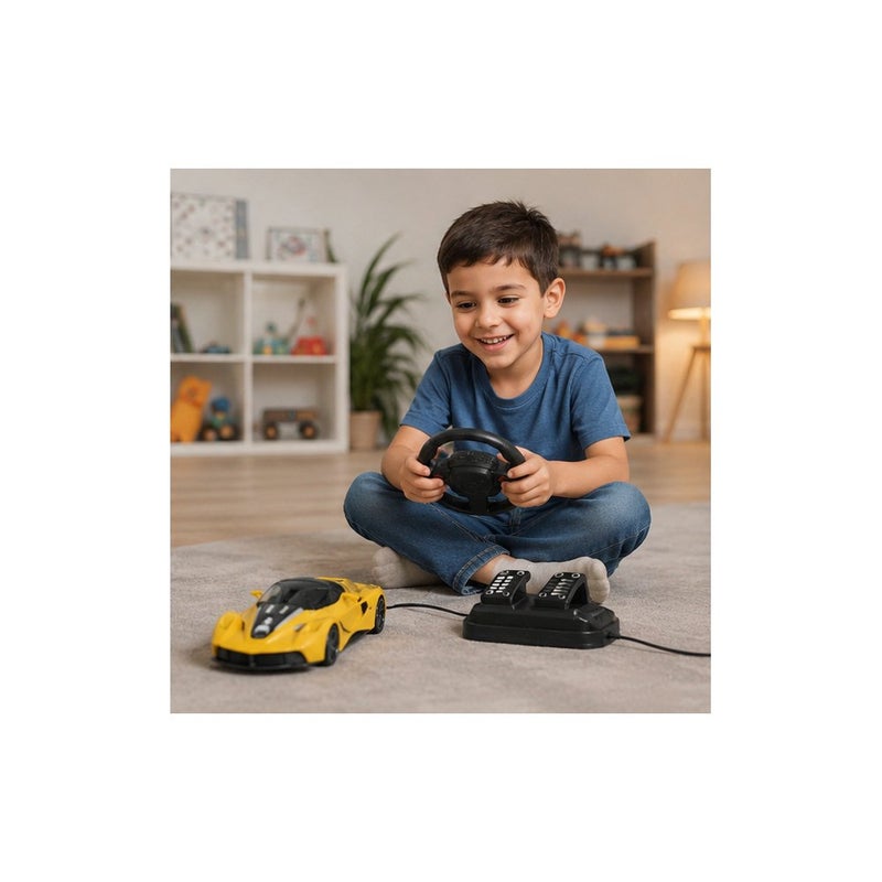 XF RC Remote Control Car Toy with Gravity Sensor Steering Wheel Controller, 1:16 Scale, Yellow - Image 4