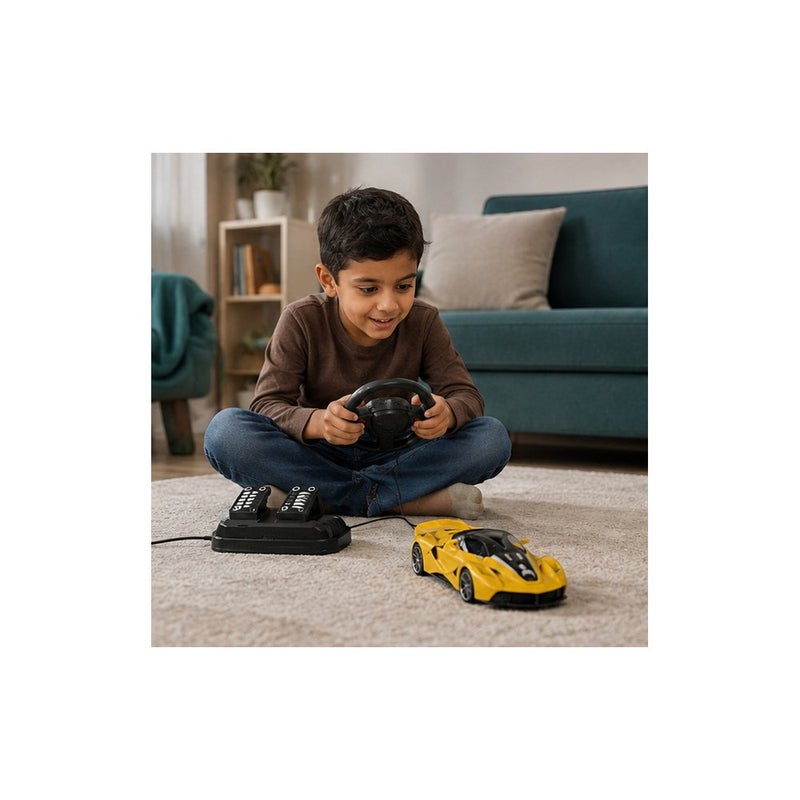 XF RC Remote Control Car Toy with Gravity Sensor Steering Wheel Controller, 1:16 Scale, Yellow - Image 3