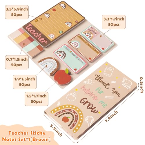 Xqumoi Boho Themed Teacher Sticky Notes Set, 550 Sheets, Thank You for Helping Me Grow Self-Stick Note Pads Teacher Appreciation Gift Writing Memo Pads Page Marker Back to School Supplies (Brown) - Image 2