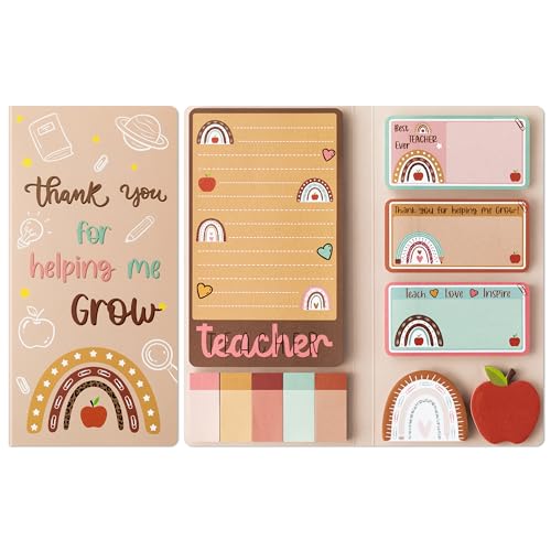 Xqumoi Boho Themed Teacher Sticky Notes Set, 550 Sheets, Thank You for Helping Me Grow Self-Stick Note Pads Teacher Appreciation Gift Writing Memo Pads Page Marker Back to School Supplies (Brown) - Image 1