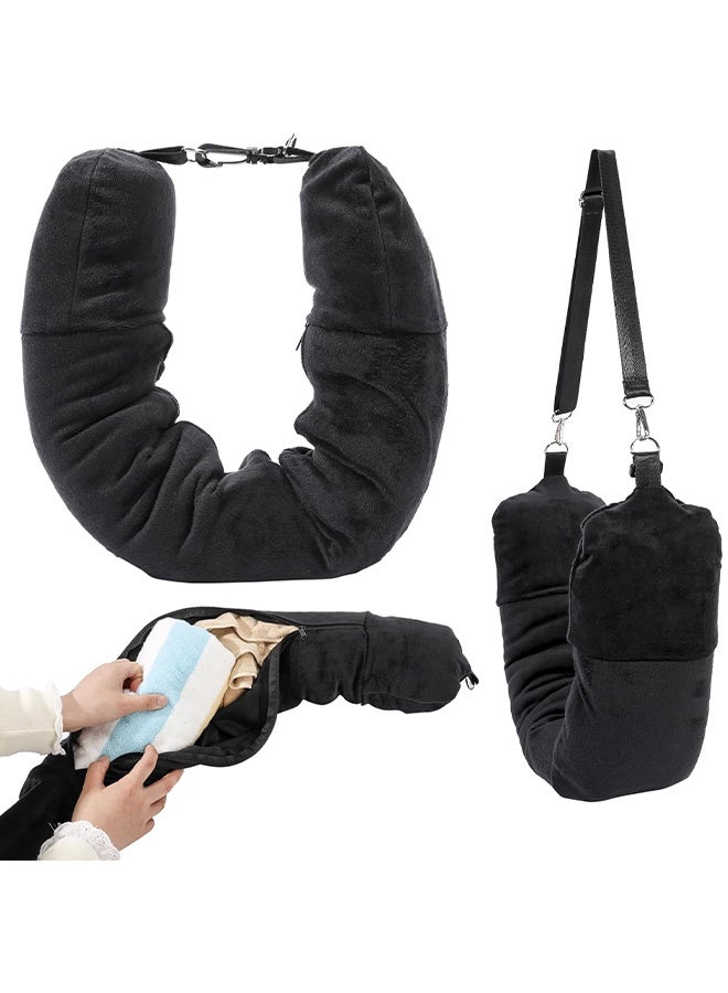 وسادة سفر قابلة للتعبئة مع وسادة ناعمة من القماش للرقبة، مصممة لتكون قابلة للتعديل للسفر، وتناسب الأمتعة الإضافية لأغراض ثلاثة أيام، للاستخدام في السيارة أو الطائرة أو القطار، بدون حشوة. - Image 1