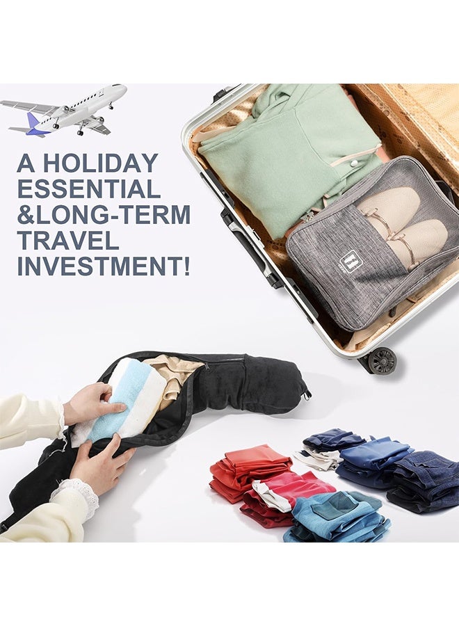 وسادة سفر قابلة للتعبئة مع وسادة ناعمة من القماش للرقبة، مصممة لتكون قابلة للتعديل للسفر، وتناسب الأمتعة الإضافية لأغراض ثلاثة أيام، للاستخدام في السيارة أو الطائرة أو القطار، بدون حشوة. - Image 2