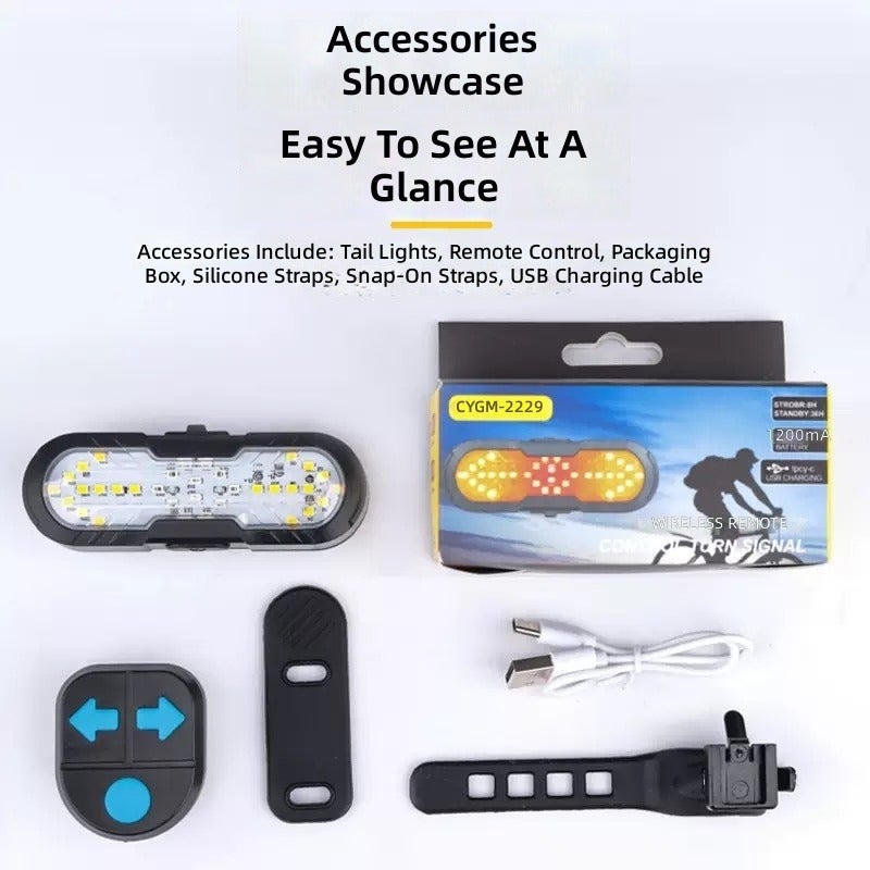PureJoy Wireless Remote Control Bicycle Tail Light with Turn Signals and Horn, USB-C Rechargeable LED Safety Light for Mountain Bike, Cycling Accessories