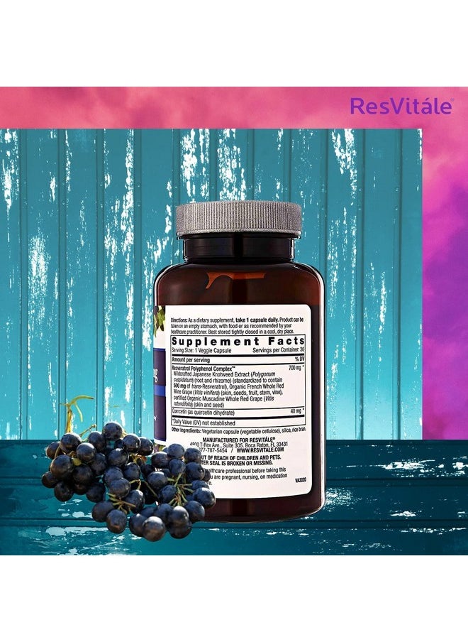 ResVitale - Resveratrol 500Mg Antioxidants For Heart Health & Skin Support Red Wine Grape Seed Extract 30 Vegetarian Capsules - Image 1