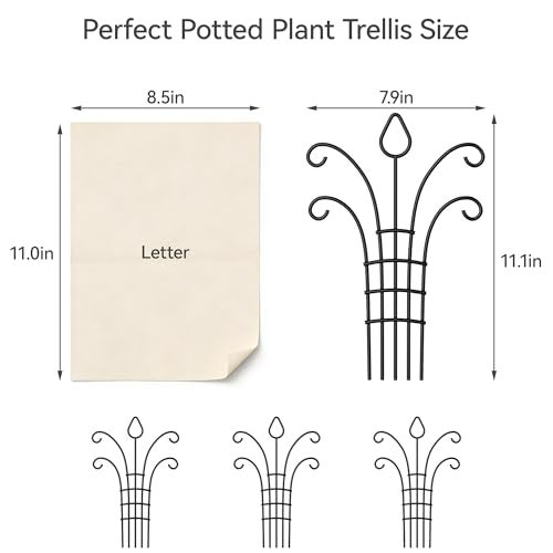 Josmimic 4 Pack Metal Small Plant Trellis for Potted Plants，Metal Indoor Plant Trellis for Climbing Plants，Black Mini Trellis Support with 5-Prong Base & 50 Ties, for Pothos Hoya Ivy, Gift for Plant Lovers - Image 4