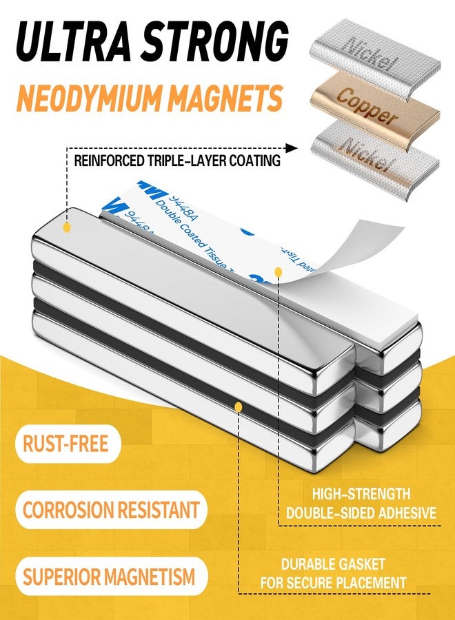 FINDMAG 6 Pack Powerful Neodymium Bar Magnets, Strong Rare Earth Magnets with Double Sided Adhesive - 60 x 10 x 3 mm - Image 2
