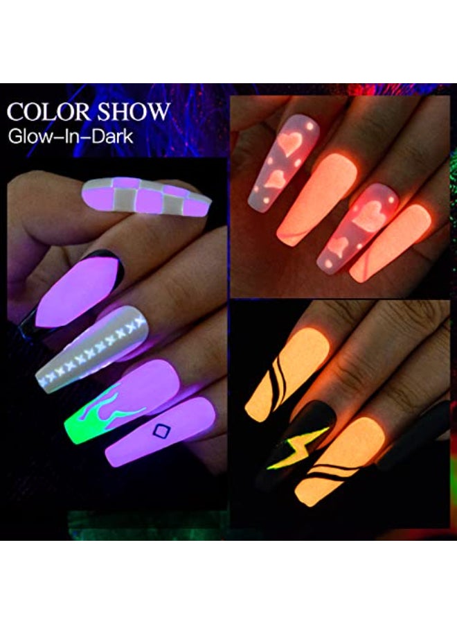 MSRUIOO Glow in the Dark Gel Nail Polish 6 Colors Luminous Neon Gel Polish Set Fluorescent Bright Colors Hot Pink Yellow Purple Glow Effect Soak Off UV Gel Polish for DIY Nail Art Design - Image 4
