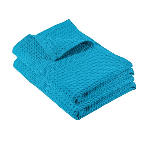 GILDEN TREE Waffle Hand Towels for Bathroom Quick Dry Towel Super Absorbent Thin 100% Cotton Hand Towels Lint Free, Hand Towels for Bathroom Set of 2, Classic Style (Aqua) - Image 1