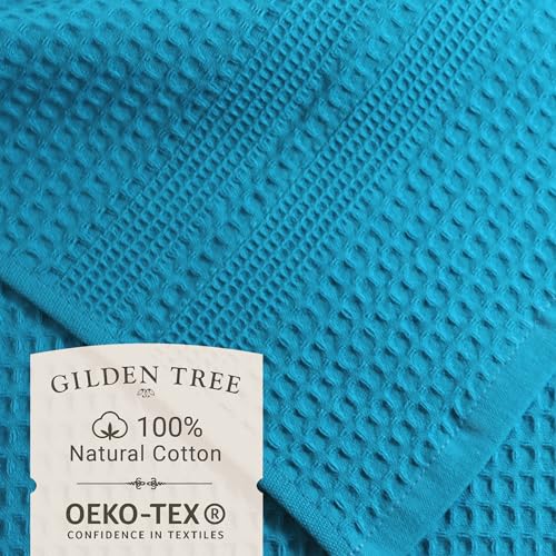 GILDEN TREE Waffle Hand Towels for Bathroom Quick Dry Towel Super Absorbent Thin 100% Cotton Hand Towels Lint Free, Hand Towels for Bathroom Set of 2, Classic Style (Aqua) - Image 2