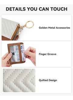 Bostanten BOSTANTEN Credit Card Holder Wallet RFID Blocking Leather Small Wallet for Women Zipper Keychain Wallet with Wristlet Beige＆Brown  - Image 3