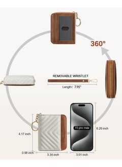 Bostanten BOSTANTEN Credit Card Holder Wallet RFID Blocking Leather Small Wallet for Women Zipper Keychain Wallet with Wristlet Beige＆Brown  - Image 4