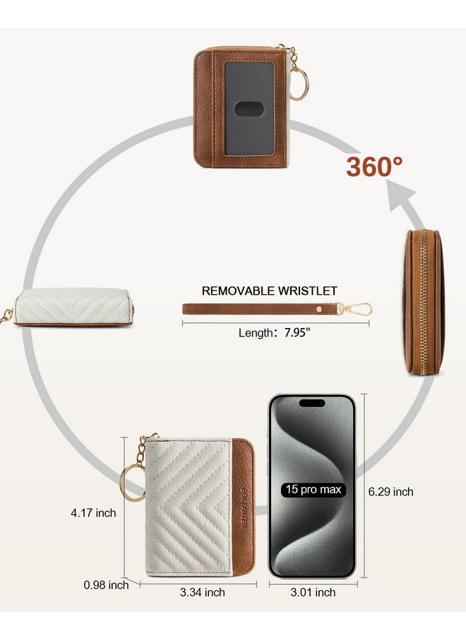 Bostanten BOSTANTEN Credit Card Holder Wallet RFID Blocking Leather Small Wallet for Women Zipper Keychain Wallet with Wristlet Beige＆Brown  - Image 4