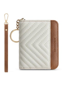 Bostanten BOSTANTEN Credit Card Holder Wallet RFID Blocking Leather Small Wallet for Women Zipper Keychain Wallet with Wristlet Beige＆Brown  - Image 1