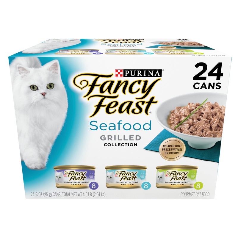 Fancy Feast Purina Fancy Feast Grilled Wet Cat Food Seafood Collection in Wet Cat Food Variety Pack - (Pack of 24) 3 oz. Cans - Image 1