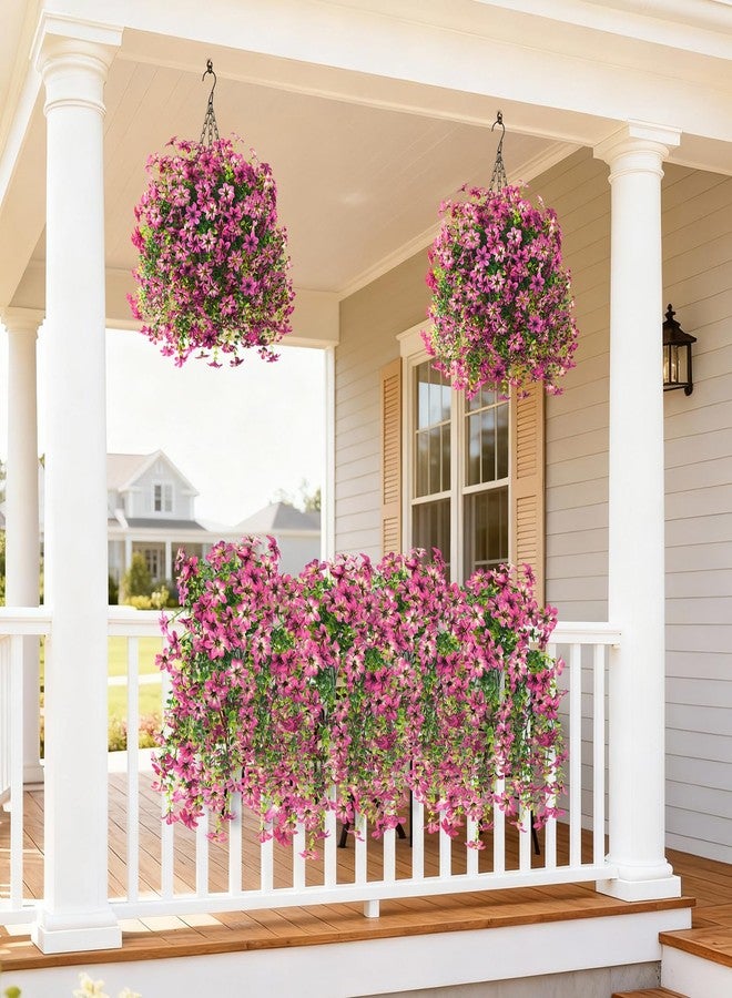 ZFProcess Artificial Flowers for Outdoors, 2 Pcs Fake Hanging Flowers Plants Outdoors Spring Summer Decoration, UV Resistant Faux Flower for Outdoor Planters Porch Patio Yard Home Decor(Gradient Purple Red) - Image 2