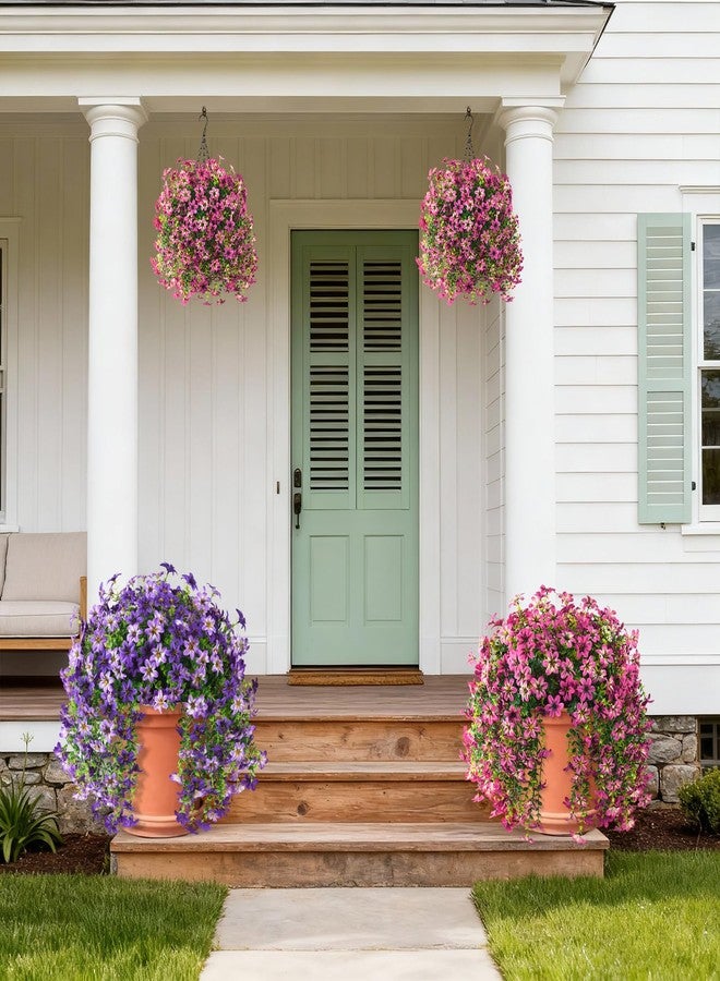ZFProcess Artificial Flowers for Outdoors, 2 Pcs Fake Hanging Flowers Plants Outdoors Spring Summer Decoration, UV Resistant Faux Flower for Outdoor Planters Porch Patio Yard Home Decor(Gradient Purple Red) - Image 5