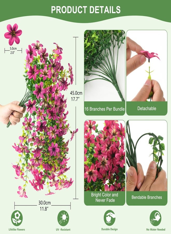ZFProcess Artificial Flowers for Outdoors, 2 Pcs Fake Hanging Flowers Plants Outdoors Spring Summer Decoration, UV Resistant Faux Flower for Outdoor Planters Porch Patio Yard Home Decor(Gradient Purple Red) - Image 4