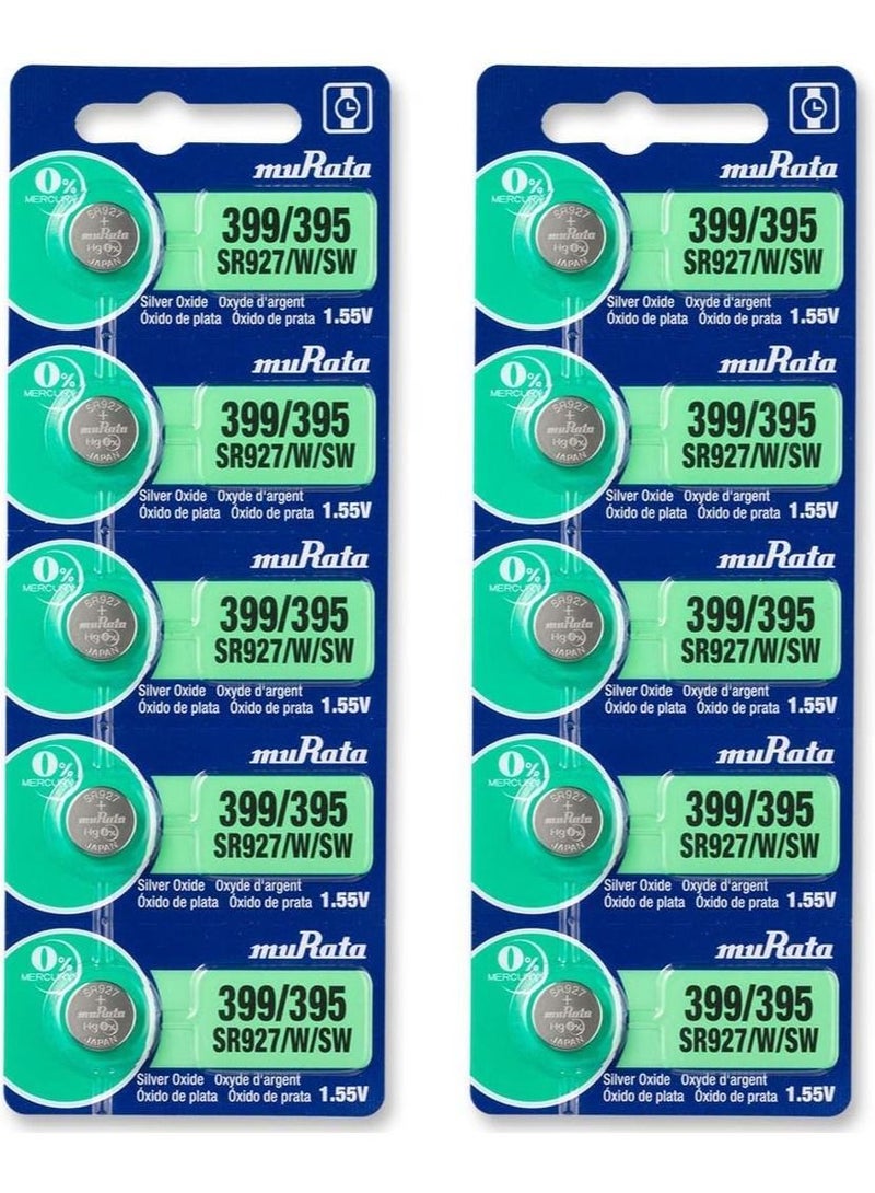 10-Pieces Murata SR927/W/SW / 399/395 Silver Oxide 1.55V (muRata) Japan Batteries