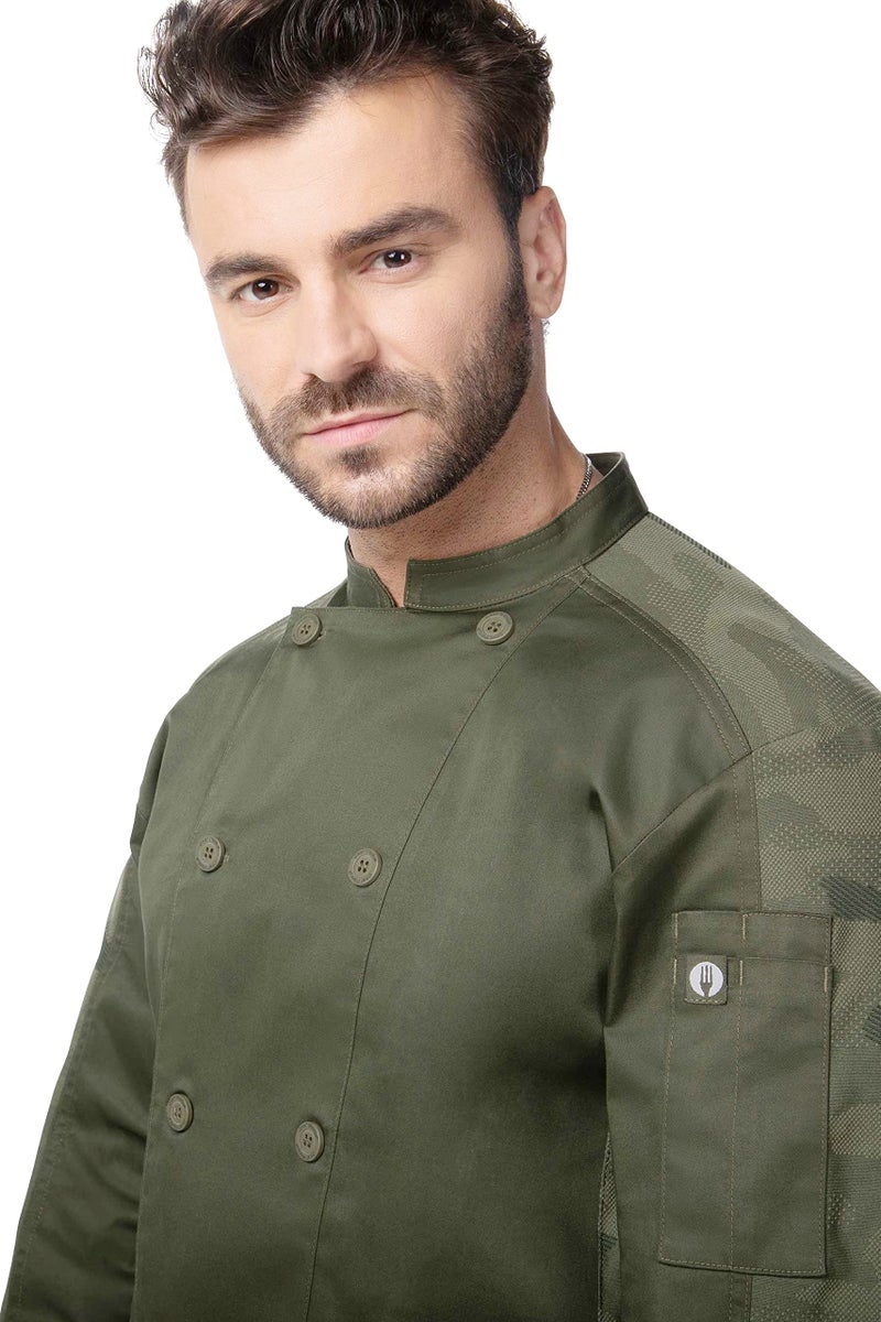 Chef Works Men's Mojave Chef Coat, Olive, Medium - Image 4