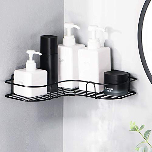 SEMITO Metal Bathroom Corner Shelf Wall Mounted, Non-Drilling Floating Shelf for Bathroom Organizer/Kitchen/Shower Organizer Adhesive Shower Caddy (1 Pack, Black) - Image 1