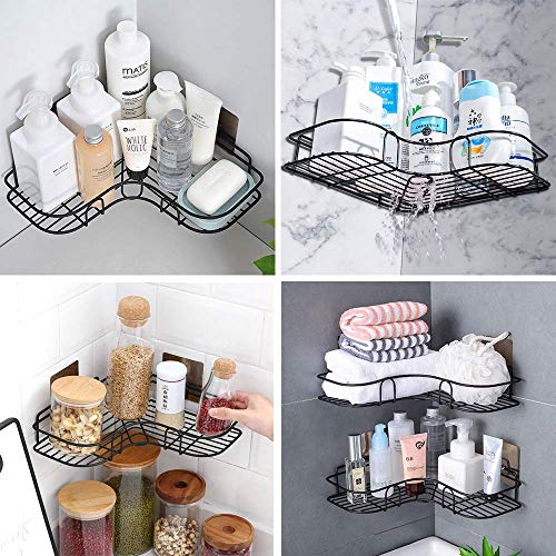 SEMITO Metal Bathroom Corner Shelf Wall Mounted, Non-Drilling Floating Shelf for Bathroom Organizer/Kitchen/Shower Organizer Adhesive Shower Caddy (1 Pack, Black) - Image 2