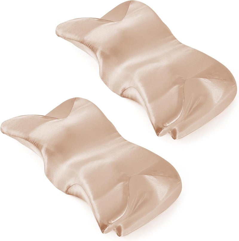 P Pothuiny 2 Pcs Satin Pillowcase for Cervical Pillow, Smooth Neck Pillow Case Cover Silky Soft Contour Cervical Pillow Cover with Zipper (Taupe) - Image 1