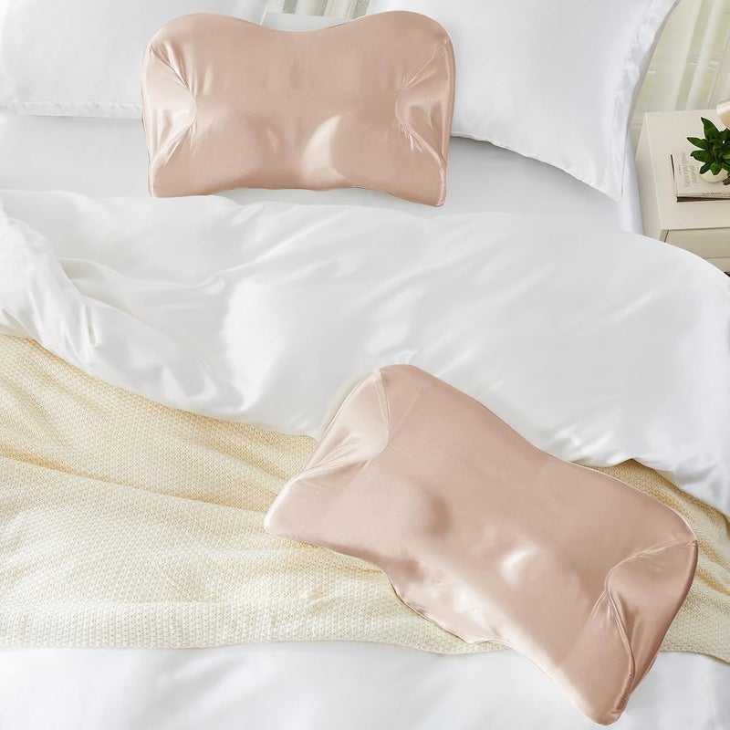 P Pothuiny 2 Pcs Satin Pillowcase for Cervical Pillow, Smooth Neck Pillow Case Cover Silky Soft Contour Cervical Pillow Cover with Zipper (Taupe) - Image 3