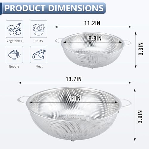 Gulex Colander Stainless Steel 3Quart Metal Strainer with Base Strainer for Kitchen Food Dishwasher Safe - Image 3