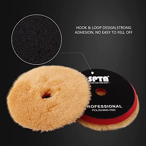 SPTA Wool Buffing Polishing Pads, 3Pcs 6" (150mm) Coarse Medium Cutting Car Wool Pads, with Hook and Loop for Car Polisher Car Polishing and Buffing -WPMIXS6 - Image 5