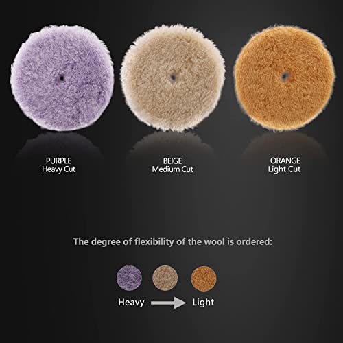 SPTA Wool Buffing Polishing Pads, 3Pcs 6" (150mm) Coarse Medium Cutting Car Wool Pads, with Hook and Loop for Car Polisher Car Polishing and Buffing -WPMIXS6 - Image 3