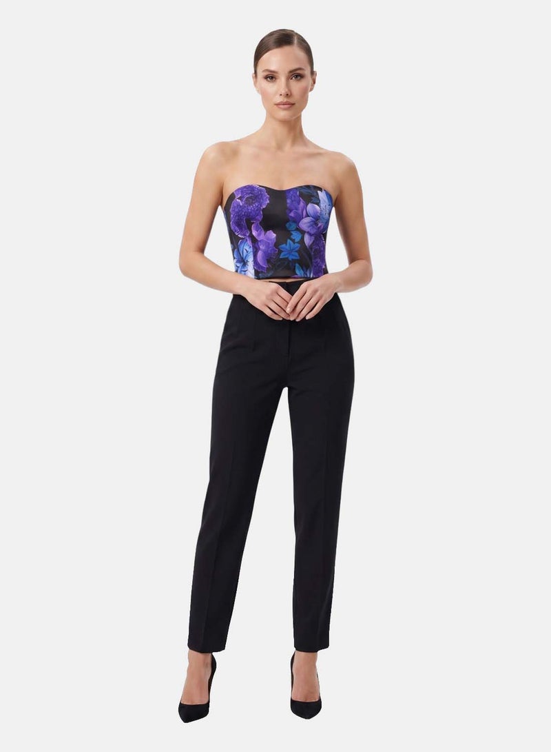 FOREVER 21 Strapless Fitted Bustier Crop Top with Floral Print - Image 1