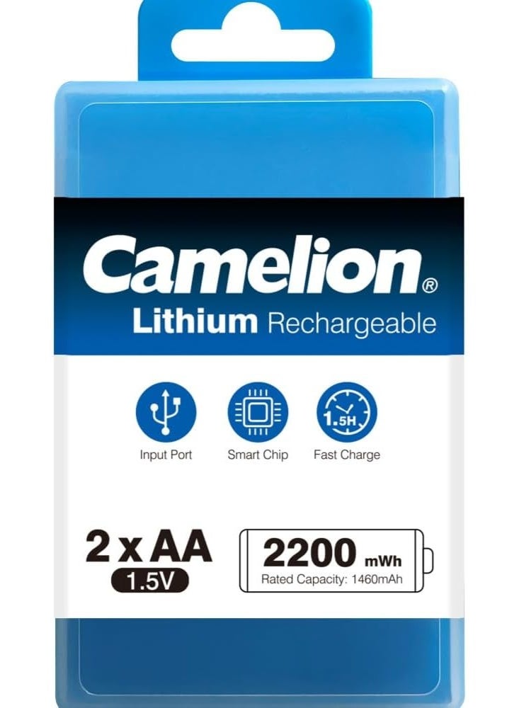 Camelion Camelion Rechargeable Lithium AA Batteries 1.5V Li-AA2200mWh – High Performance with Type-C Fast Charging (Pack of 2) - Image 2